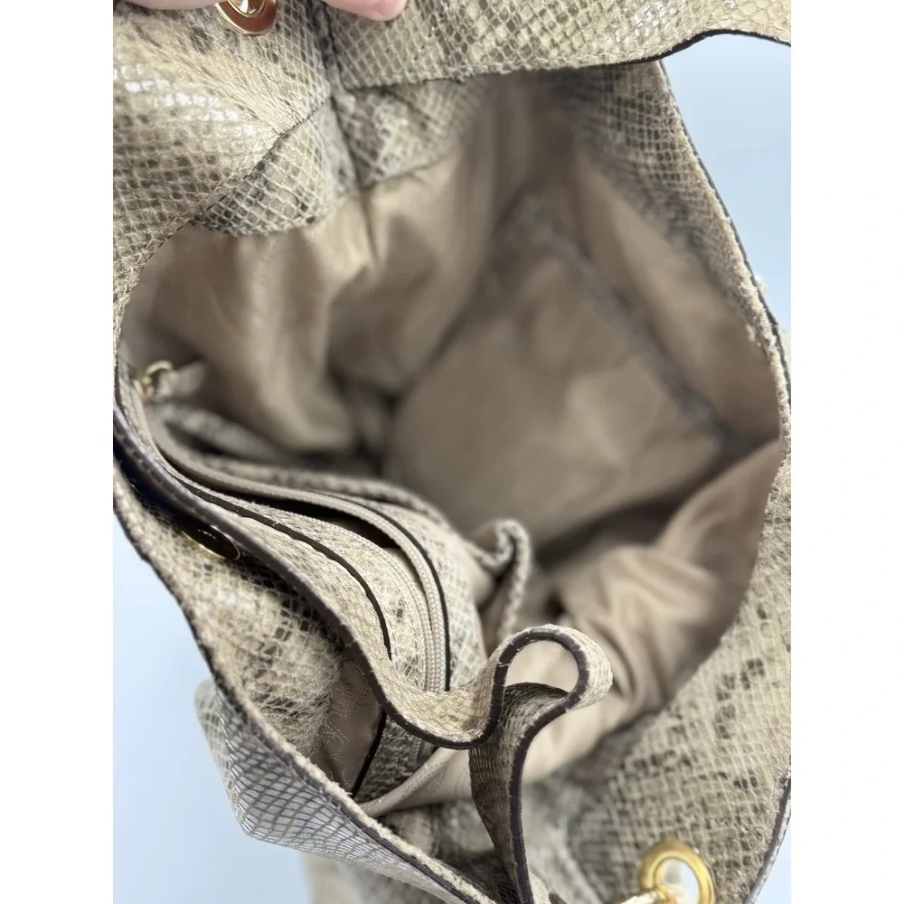 Michael Kors Snake Skin Gold Studded Large Hobo Shoulder Bag Crossbody Strap